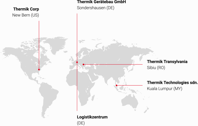 Weltkarte mit den Thermik-Standorten zu Temperaturbegrenzern